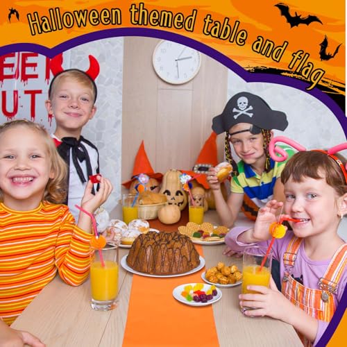 VitalCozy 12pcs Satin Table Runners Halloween Set - Black, Orange, Purple