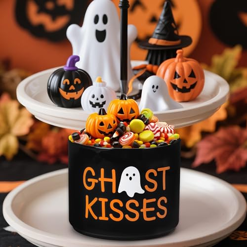 Halloween Ghost Kisses Ceramic Candy Dish Cauldron - Mini Tiered Tray Decor, Snack Bowl, Gift