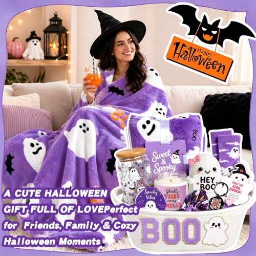 Purple Halloween Gift Basket for Women - Boo Themed Cozy Set