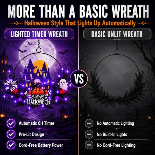 Pumpkin Ghost Halloween Wreath Decorations for Front Door - Fall Spooky Welcome Sign, Indoor/Outdoor