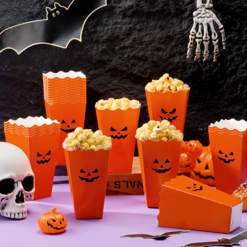 Halloween Popcorn Buckets - 100 Pcs Pumpkin Face Snack Boxes for Parties
