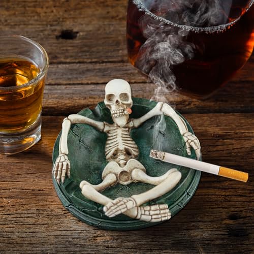 Skull Ashtray - 5.3 Inch Green Gothic Skeleton Ash Tray for Weed & Cigarettes