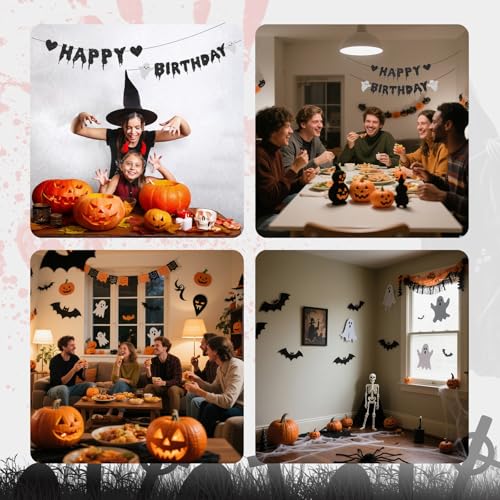 Halloween Birthday Banner Black Glitter Wall Decorations for Party