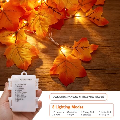 Fall Maple Leaf String Lights 14.7FT 40 LED Battery-Operated with Timer - 2 Pack