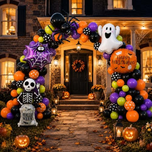 Halloween Balloon Arch Kit with Ghost Spider Pumpkins Foil Balloons