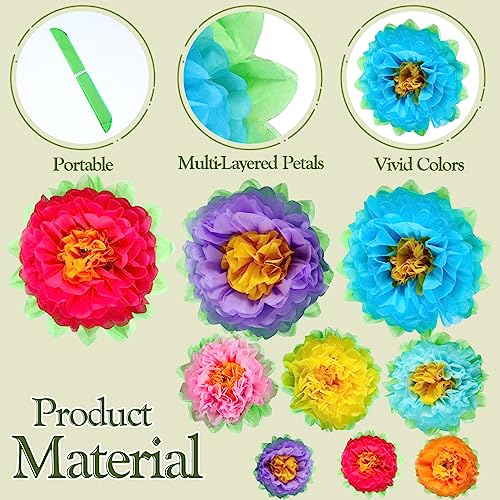 Large Paper Flower Wall Decorations - 51 Pack of Multicolor Tissue Pom Poms