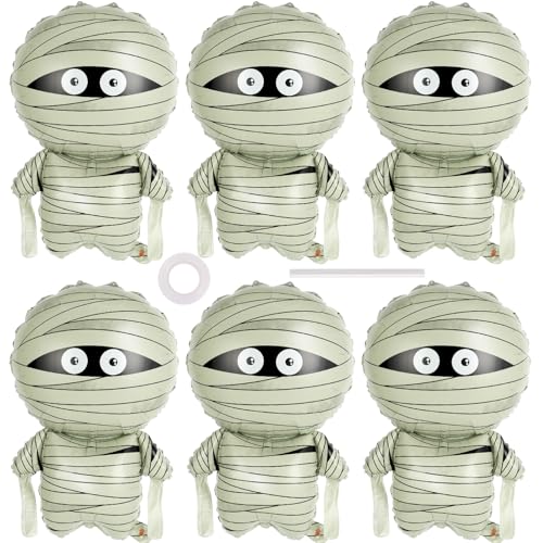 Large Mummy Foil Balloons Halloween Party Decorations - 6 Pack