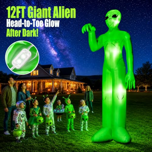 Giant 12FT Halloween Inflatable Alien with Bright LEDs & Powerful Blower for Outdoor Yard Decoration