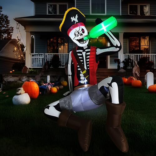 6.5FT Pirate Skeleton Inflatable Halloween Decoration with Lights Outdoor