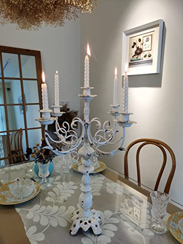 Vintage White 17-Inch 5-Arms Cast Iron Candlestick Holders for Taper Candles