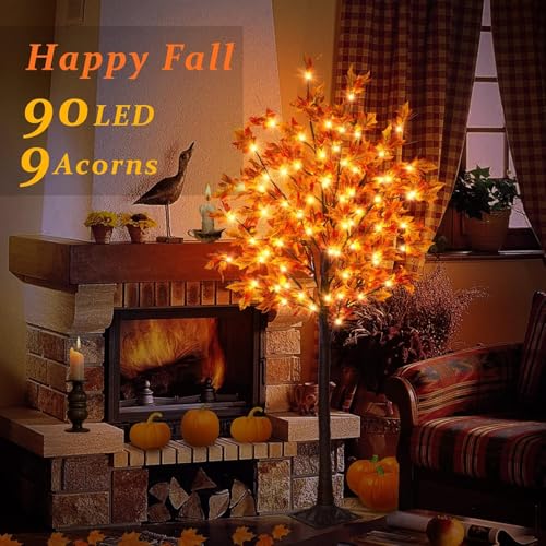 5FT Fall Maple Tree Lights - 90 LEDs, Remote & 8 Flashing Modes, Outdoor Decor - 2 Pack