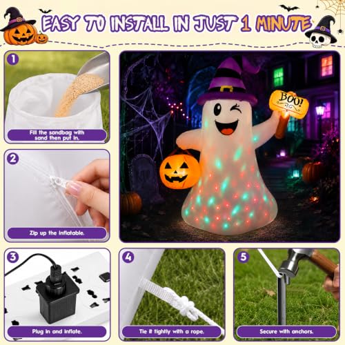 4.5 FT Halloween Ghost Inflatable with Pumpkin and LED Lights Outdoor Yard Decor