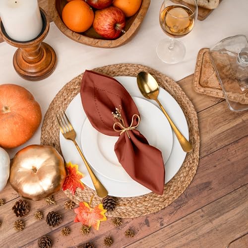 Rust Linen Cloth Napkins Set of 12 - 18x18 Inches Hemstitch Cotton Tableware