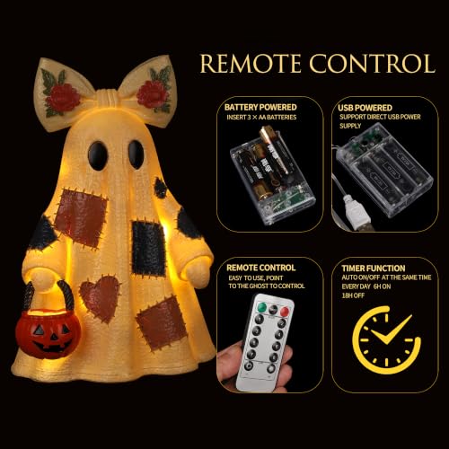 Lighted Ghost Halloween Table Lamp - Indoor Spooky Night Light with Remote