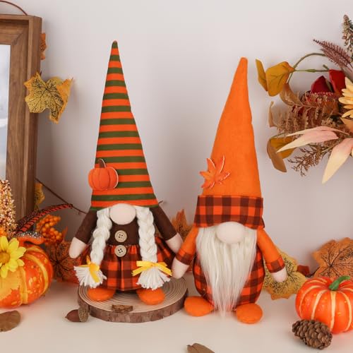 Fall Gnome Decorations Set - Plush Felt Autumn Table Decor with Maple Leaves & Pumpkins