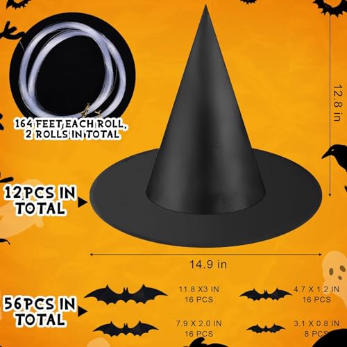 Halloween Hanging Witch Hats & Floating Taper Candles Set - Spooky Decor