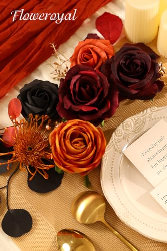 Black Artificial Flowers Set with Stems for Wedding DIY Bouquets & Decor - Orange & Black Variation