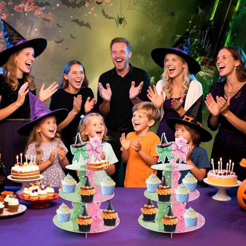 2 Pack Witch Themed Cupcake Stands - 3 Tier Halloween Party Cake Holders