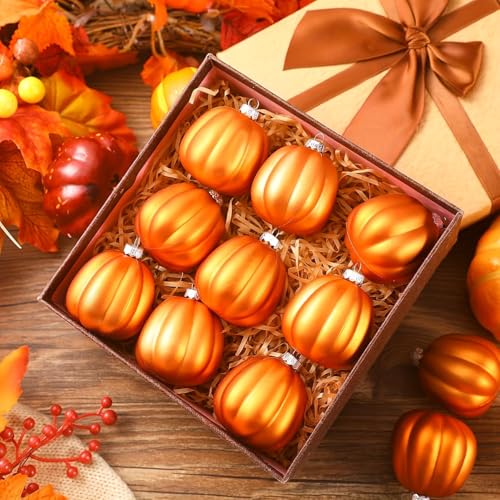 24Pcs Mini Orange Pumpkin Hanging Ornaments – Fall Thanksgiving Decor Set