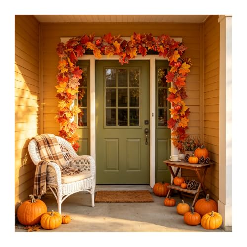 Artificial Fall Garland with Pumpkins & Maple Leaves - 5.2 Ft Orange-1