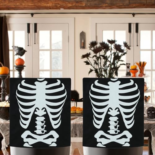 Slsxip Halloween Skeleton & Spider Chair Cover Set - 4 Pieces, Spooky Party Decor