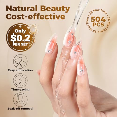 Medium Stiletto Clear Gel Nail Tips 504PCS for DIY Nail Art & Manicure