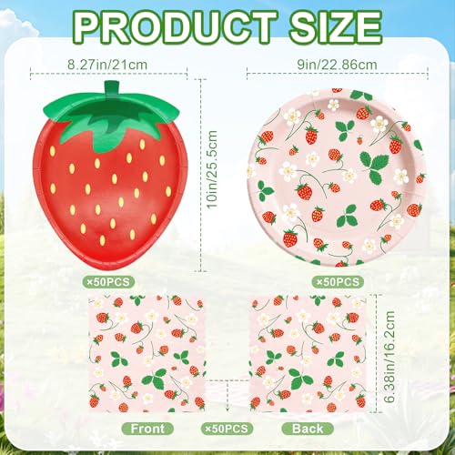 Red Strawberry Paper Plates Set - 150 Pieces for 50 Guests, Party Supplies
