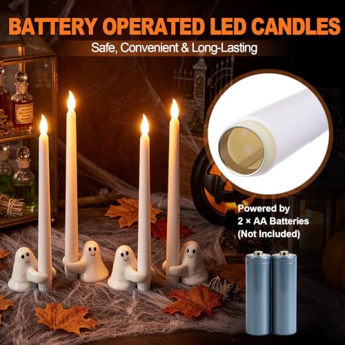 Halloween Ghost Candle Holders Set with LED Taper Candles – Cozy Ghost Hug Design