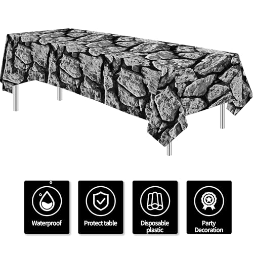 Stone Wall Party Tablecloth Decorations - 3 Pcs, 55x86 Inches for Medieval & Halloween Events
