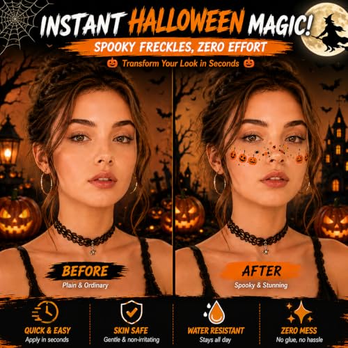Halloween Multicolor Face Glitter Makeup Patches 12PCS - Bat Pumpkin Ghost Tattoos