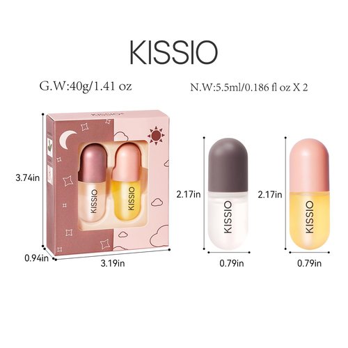 KISSIO Lip Plumper Set - Natural Moisturizing Lip Care Gloss for Day & Night Use (2PCS)