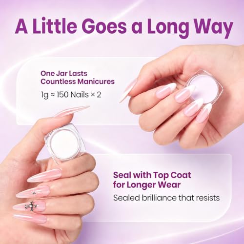 Beetles Chrome Nail Powder Set - White Pearl & Purple Aurora - Variation A2