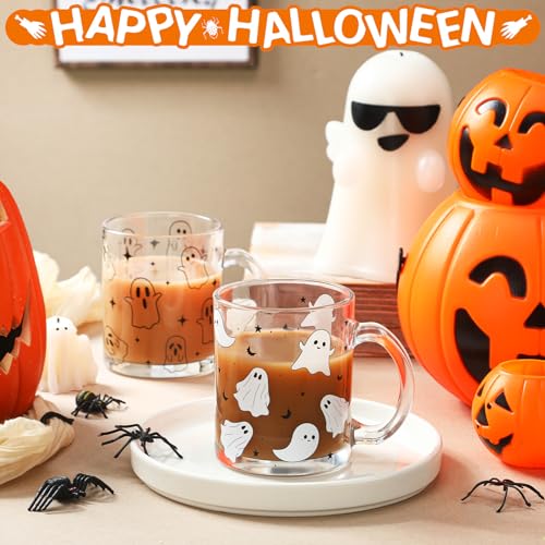 Halloween Ghost Glass Coffee Mug Set - 4 Pcs 12oz Spooky Ghost Pattern Drinkware