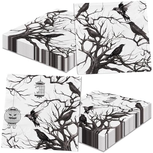 Halloween Paper Napkins with Black Crows & Silhouette Tree Design - 40 Pack