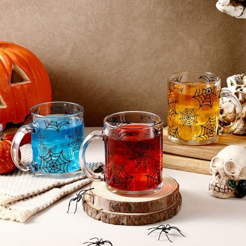 Halloween Spider Web Coffee Mug Set - 6 Pack 12 oz Glass Cups Bulk Gift