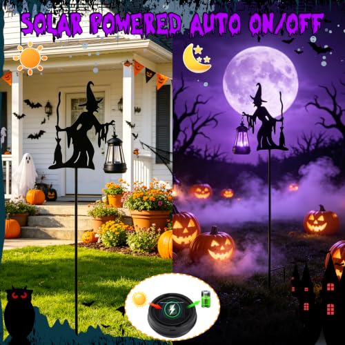 Halloween Witches Outdoor Solar Lanterns Garden Stakes - Metal Yard Decor