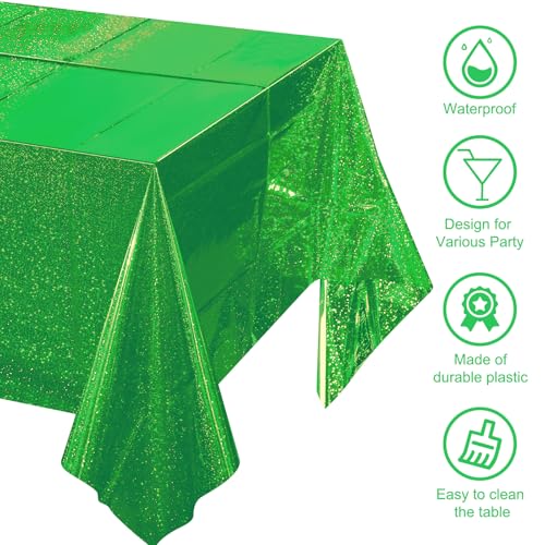 Green Iridescent Party Tablecloths - 4 Pack, 54x108 Inches, Disposable Holographic Decor