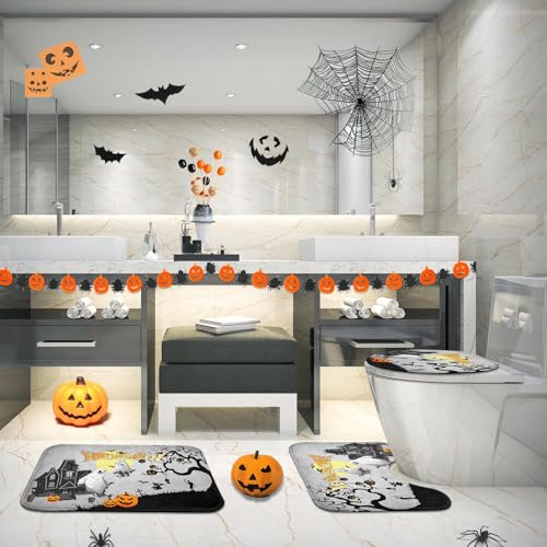 Britimes Halloween Spooky Ghost Bathroom Rug Set of 3 - Bath Mats & Toilet Lid Cover