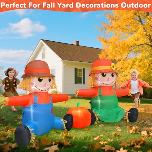 6FT Fall Thanksgiving Inflatable Scarecrow Couple with LEDs - Outdoor Decorations
