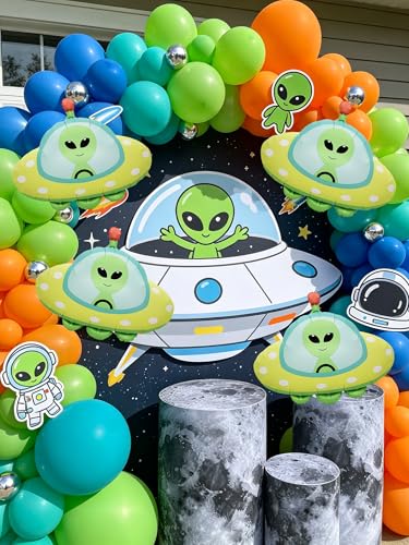 3Pcs Alien UFO Foil Balloons Space Theme Party Decorations for Kids Birthday