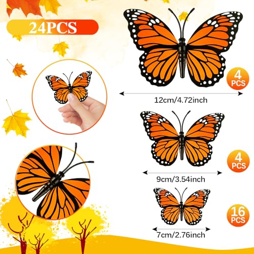 Monarch Butterfly Decorations - 24PCS 3D Fake Butterflies for Crafts, Halloween, Weddings & Home Decor - Style A