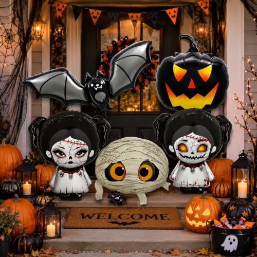 Halloween Foil Balloons Set - Mummy Bat Pumpkin Horror Doll 5 pcs