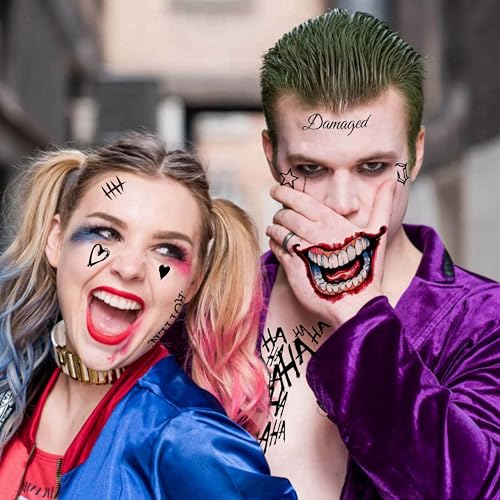 JOEHAPY JokerHQ Halloween Temporary Tattoo Stickers - 6 Sheets Face & Body Decals
