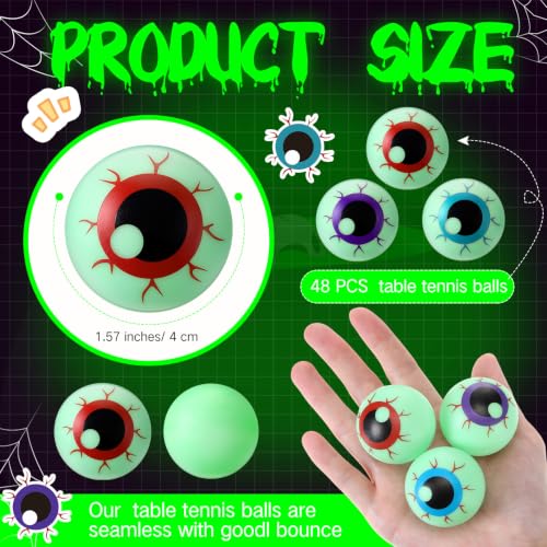 Glow in The Dark Halloween Eyeballs Table Tennis Set - 48 Bouncy Spooky Balls - Variation of THIS listing