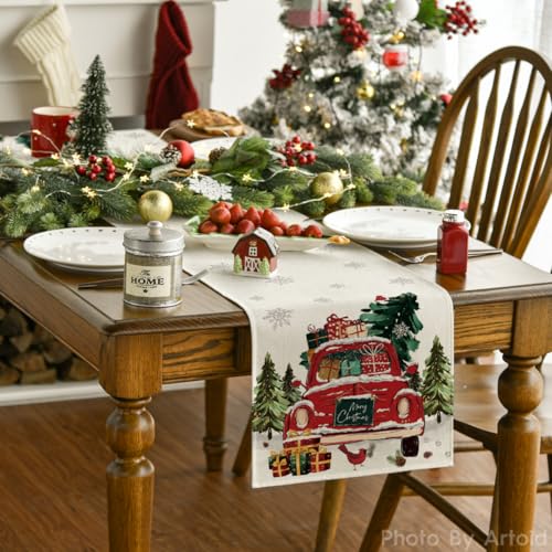 Christmas Table Runner 13x120 Inch Beige Seasonal Holiday Kitchen Decor