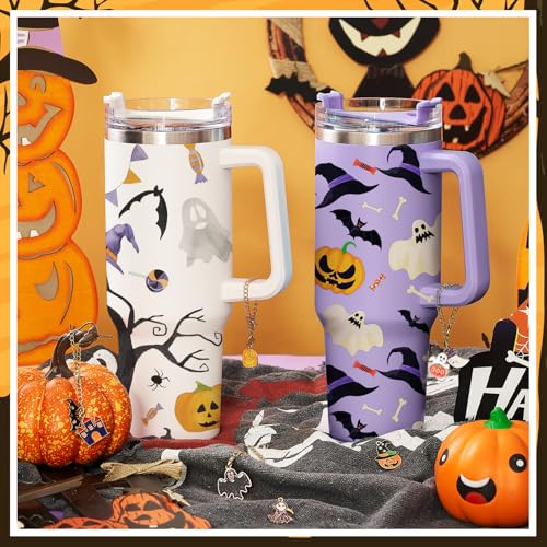 Halloween Tumbler Charms Set - 8 Metal Drink Cup Decorations with Chains