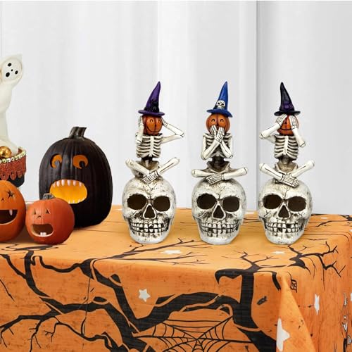 Halloween Skeleton Pumpkin Figurine Set of 3 - See Speak Hear No Evil Decor