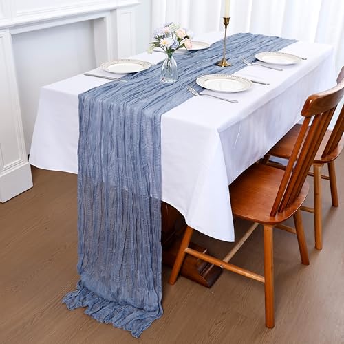Dusty Blue Cheesecloth Table Runner 35x120 Inch Set of 6 - Rustic Boho Summer Wedding Decor