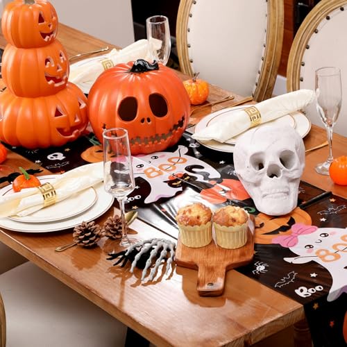 Halloween Ghost Pumpkin Table Runner Set - Plastic 14 x 108 Inch, 6 Pieces - Pumpkin Variation