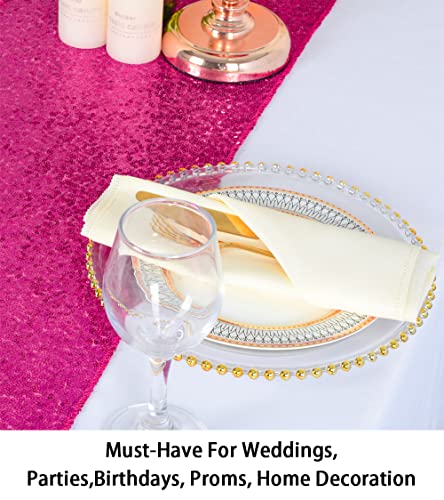 Hot Pink Sequin Table Runner with Tassels - 12x72 Inch Wedding Party Decor